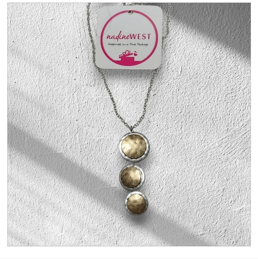 NWT NADINE WEST Hammered Circle Pendant Necklace ~21"